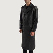 Black Cowhide leather Coat - Vista trasera con ajuste entallado en hombros y bajo impecable
