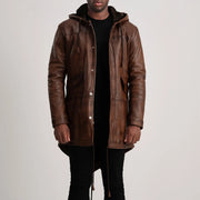 Tailored Rib Cuffs &amp; Hem Craftsmanship Construction Detail on Delvin Tan Leather Parka