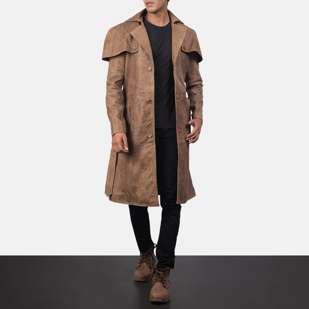 
Deux Marrón Leather Duster para Hombre - Vista frontal y silueta entallada | Comprar online