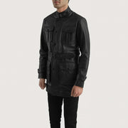 Black Cowhide leather Coat - Vista trasera con ajuste entallado en hombros y bajo impecable