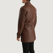
Vista de detalle of High neck with Belt & Snap button Hardware on Dolf Marrón Chaqueta de Cuero para Hombre