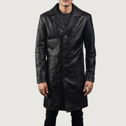 Men's Don Long Negro Abrigo de Cuero para Hombre - Vista de perfil lateral con corte ergonómico de manga