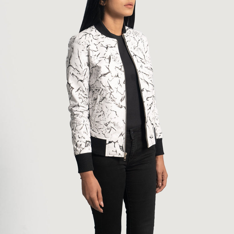 Donna Blake Blanco Cazadora Bomber de Cuero para Mujer
