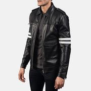 Black Sheepskin Leather Biker Jacket - Vista trasera con ajuste entallado en hombros y bajo impecable