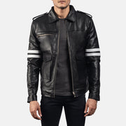 Dragonhide Negro Chaqueta de Cuero para Hombre - Vista de perfil lateral con corte ergonómico de manga