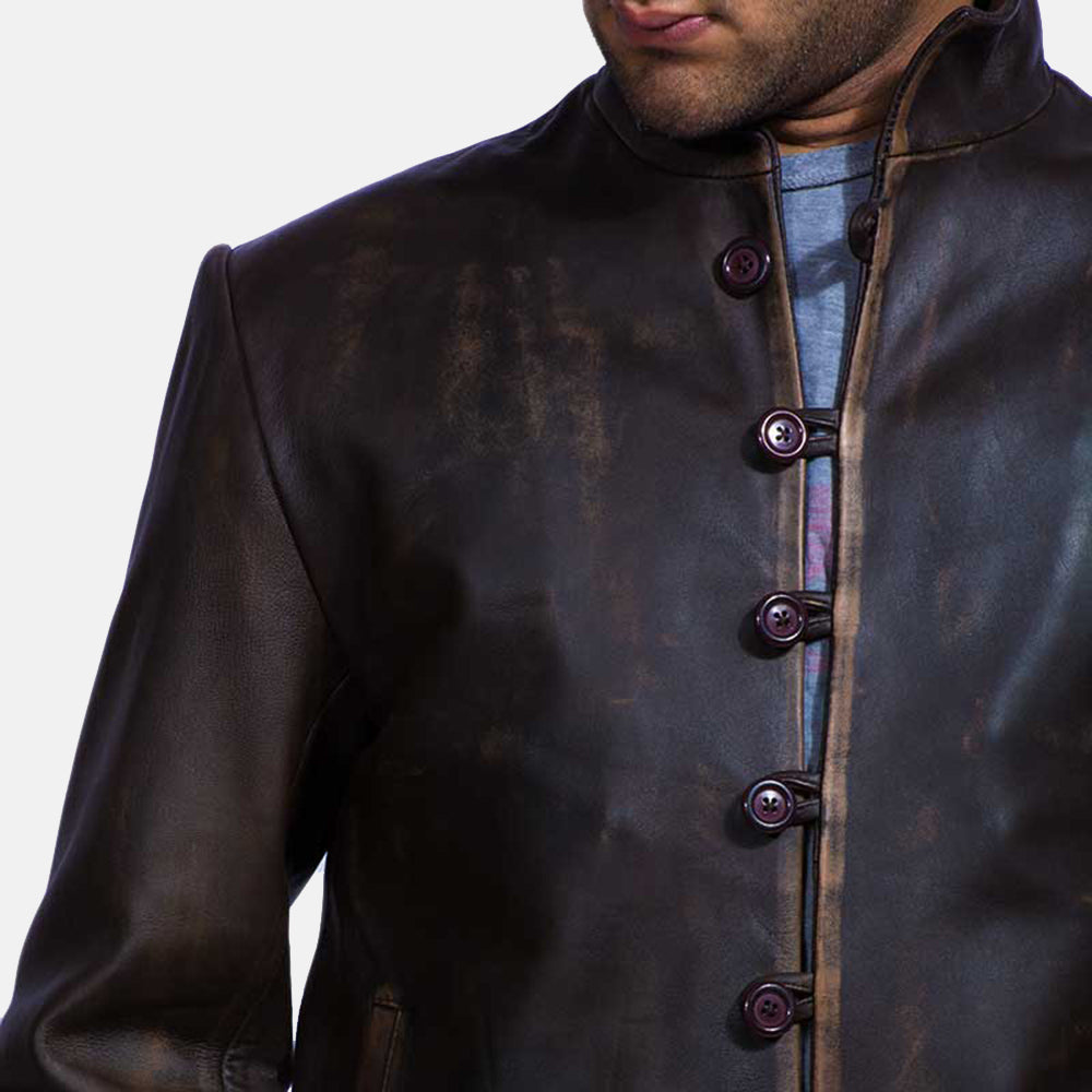 Men's Drakeshire Marrón Chaqueta de Cuero para Hombre - Vista de perfil lateral con corte ergonómico de manga