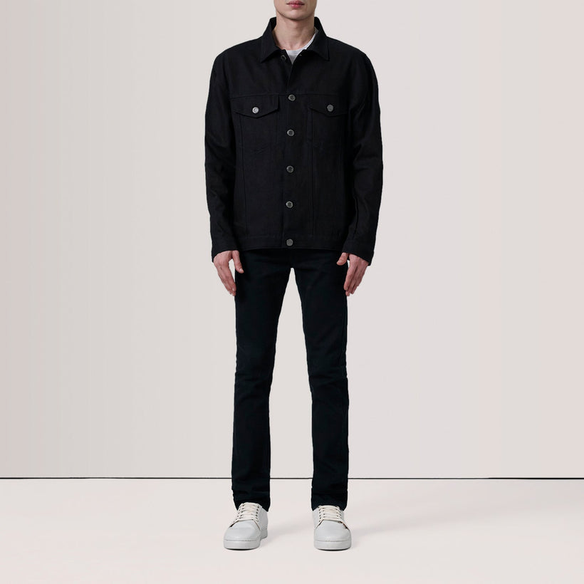 Eddie Negro Oversized Denim Trucker Chaqueta de Cuero para Hombre