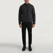 Elliot Negro Lightweight Chaqueta de Cuero para Hombre - Vista de perfil lateral con corte ergonómico de manga