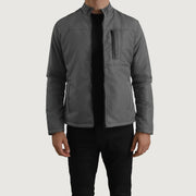 Elliot Gris Lightweight Chaqueta de Cuero para Hombre in Grey Full-Grain Leather - Vista frontal y silueta a medida | Comprar online