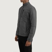 Grey Full-Grain Leather Winter Jacket - Vista trasera con ajuste entallado en hombros y bajo impecable