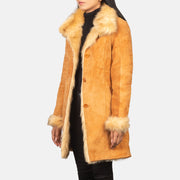 Distressed Beige Goatskin Suede Leather Coat - Vista trasera con ajuste entallado en hombros y bajo impecable