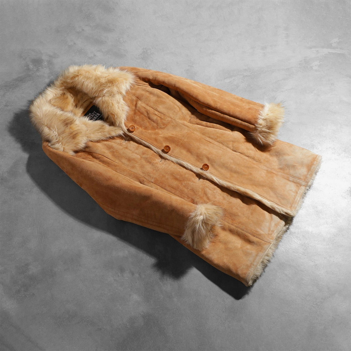 Open Hem &amp; Hem Craftsmanship Construction Detail on Women's Erica Beige Leather Coat