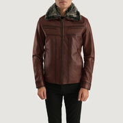 Men's Evan Hart Fur Marrón Chaqueta de Cuero para Hombre in Distressed Brown Sheepskin Burnishing - Vista frontal y silueta a medida | Comprar online