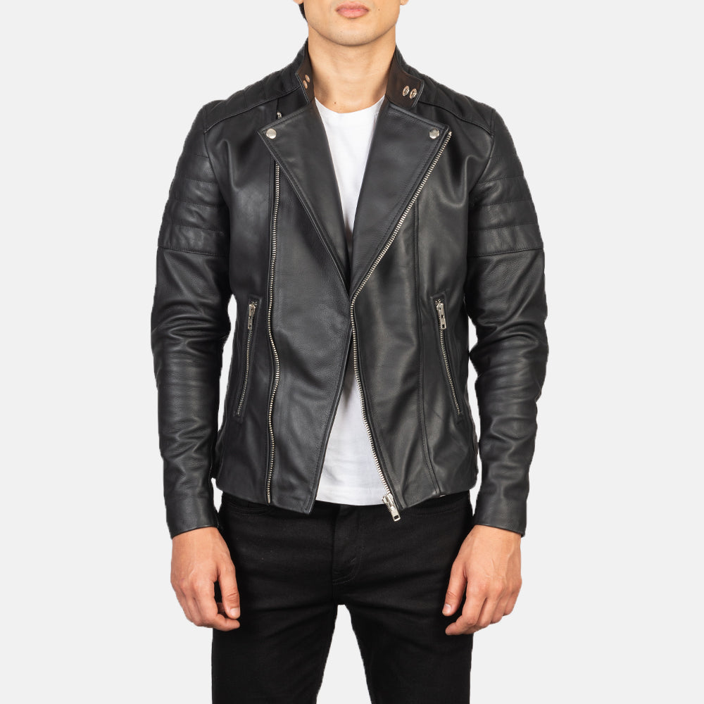 Men's Faisor Mocha Suede Biker Jacket in Mocha Brown Goatskin Suede - Vista frontal y silueta a medida | Comprar online