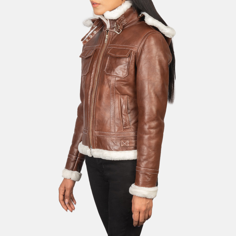 Brown Sheepskin Snuffed Bomber Jacket - Vista trasera con ajuste entallado en hombros y bajo impecable