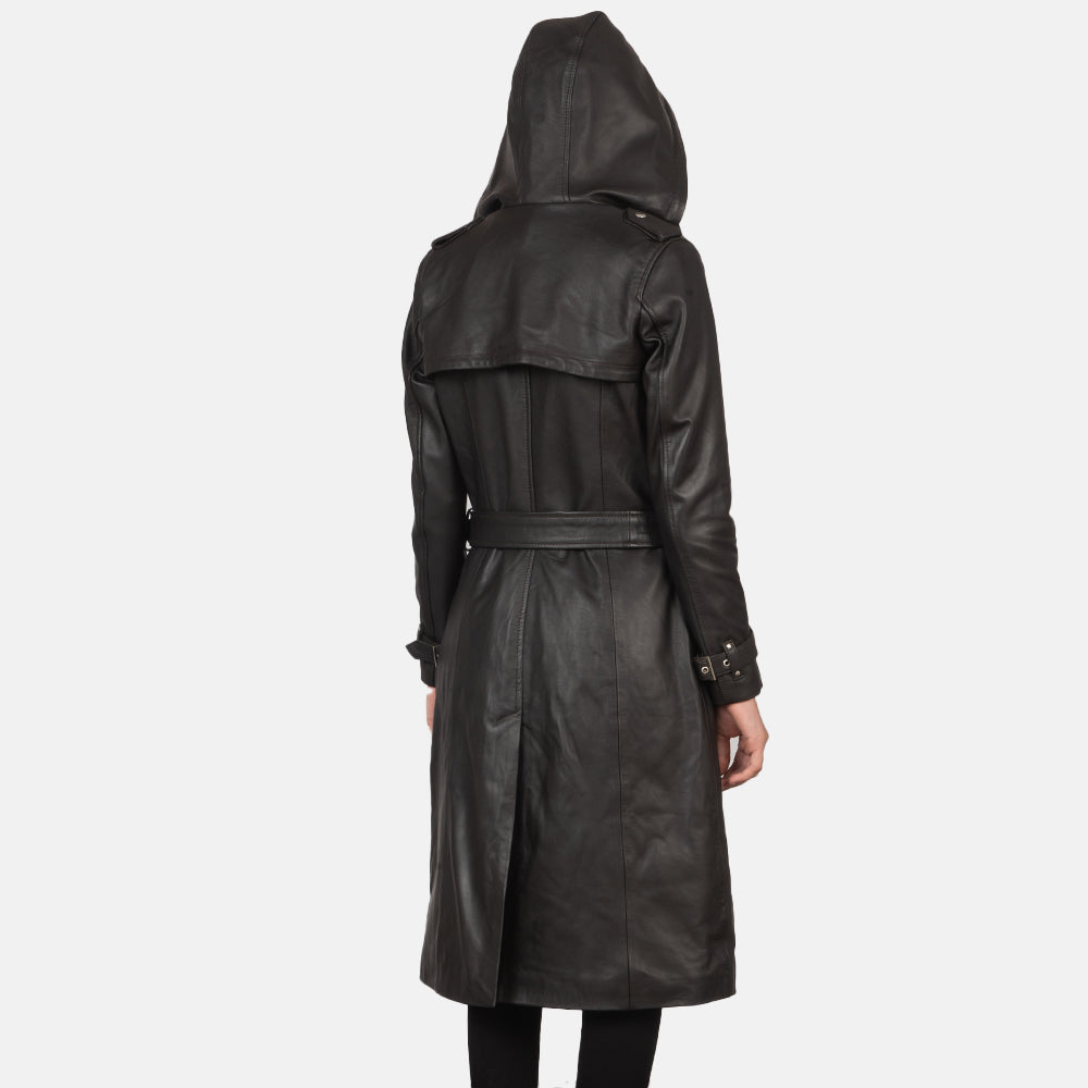 
Vista de detalle of Hooded & Button + Belt Hardware on Fixon Hooded Marrón Gabardina Trench de Cuero para Mujer