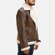 Detalle de cerca of Notch &amp; Zipper with Waist belt Hardware on Men's Forest Double Face Chaqueta de Borrego para Hombre