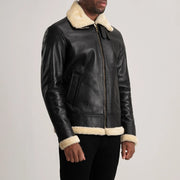 Black Sheepskin Leather Bomber Jacket - Vista trasera con ajuste entallado en hombros y bajo impecable