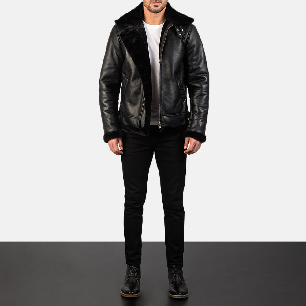 Francis B-3 Negro Cazadora Bomber de Cuero para Hombre – Vista alternativa del producto 3