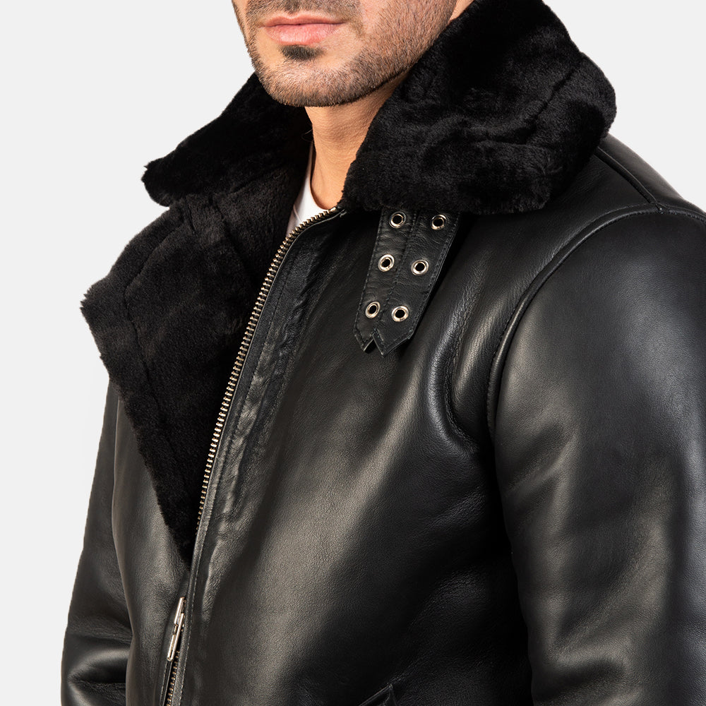 Francis B-3 Negro Cazadora Bomber de Cuero para Hombre – Vista alternativa del producto 6