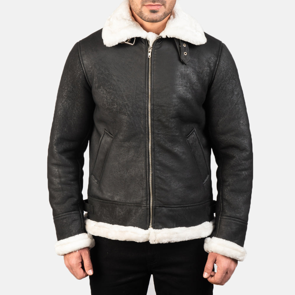 Francis B-3 Negro Cazadora Bomber de Cuero para Hombre – Vista alternativa del producto 4