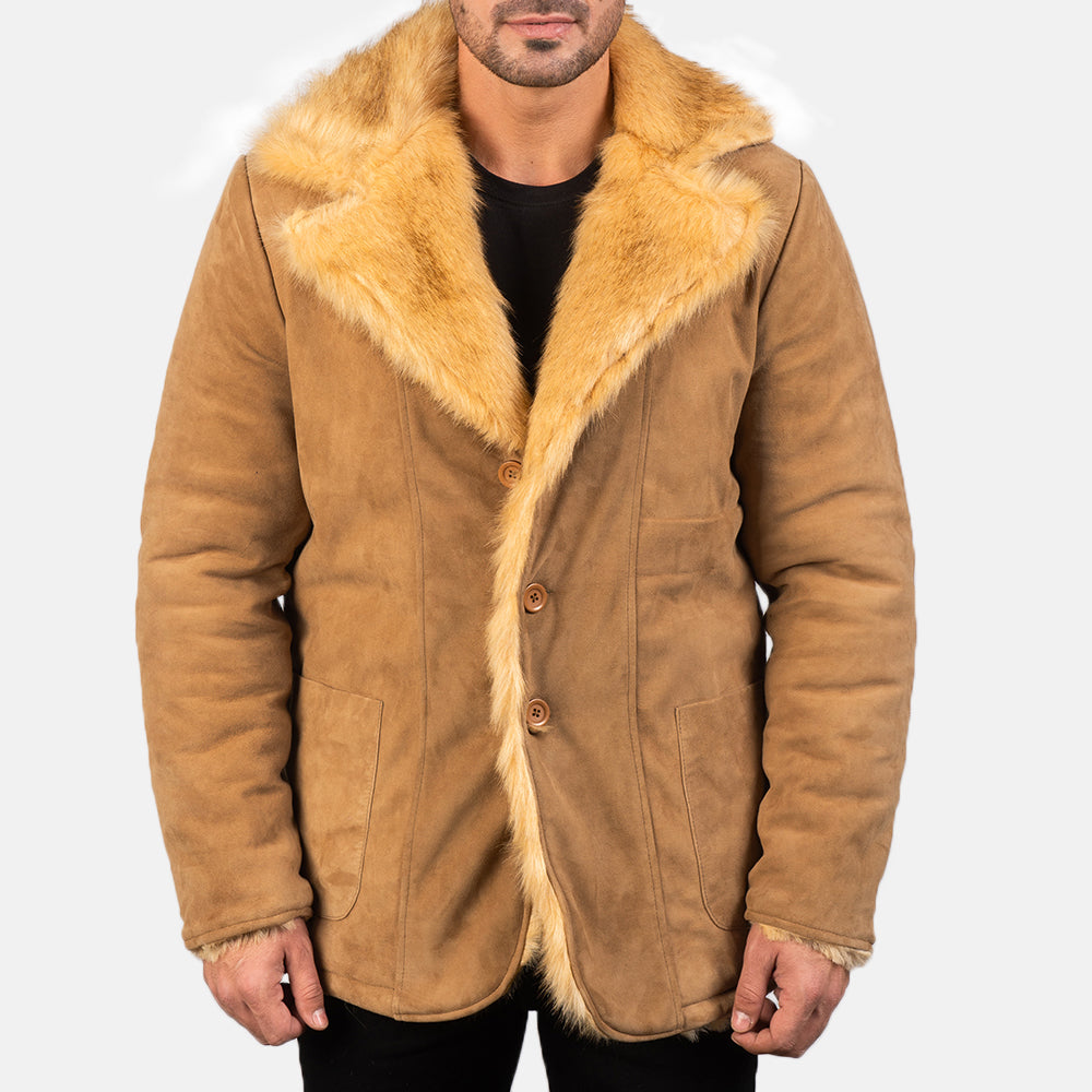 Men's Furlong Beige Leather Coat in Beige Goatskin Suede - Front Profile View & Tailored Silhouette | Buy Online