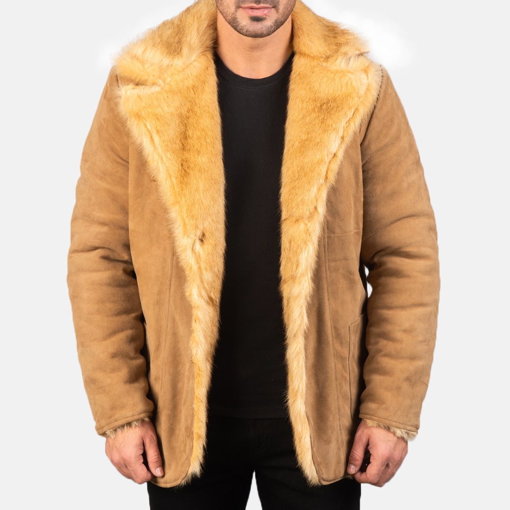 Beige Goatskin suede Jacket - Vista trasera con ajuste entallado en hombros y bajo impecable