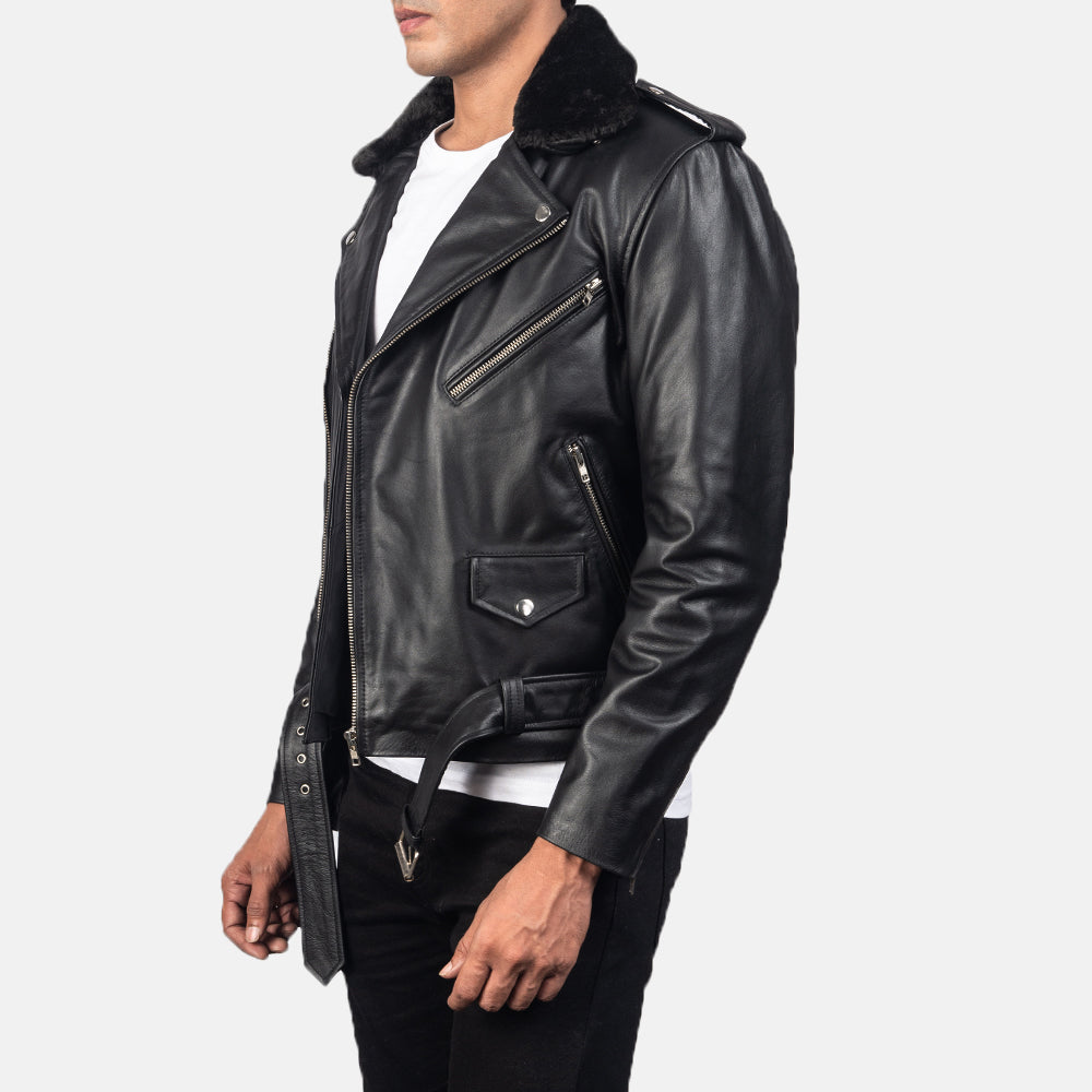 Black Cowhide Leather Biker Jacket - Vista trasera con ajuste entallado en hombros y bajo impecable