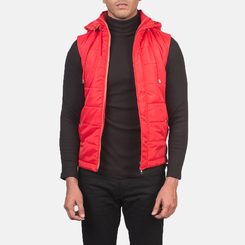
Fuston Rojo Chaleco acolchado con capucha para Hombre in Red Nylon - Vista frontal y silueta entallada | Comprar online