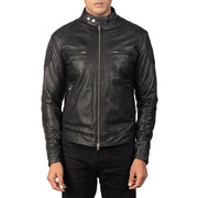 Detalle de cerca of Band with snap buttons &amp; Zipper Hardware on Men's Gatsby Quilted Black Leather Biker Jacket