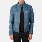 
Gatsby Quilted Blue Leather Biker Jacket in Blue Sheepskin Leather - Vista frontal y silueta entallada | Comprar online