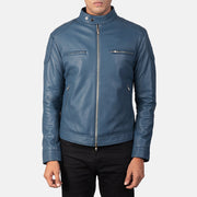 
Gatsby Quilted Blue Leather Biker Jacket - Vista lateral mostrando el corte ergonómico de mangas