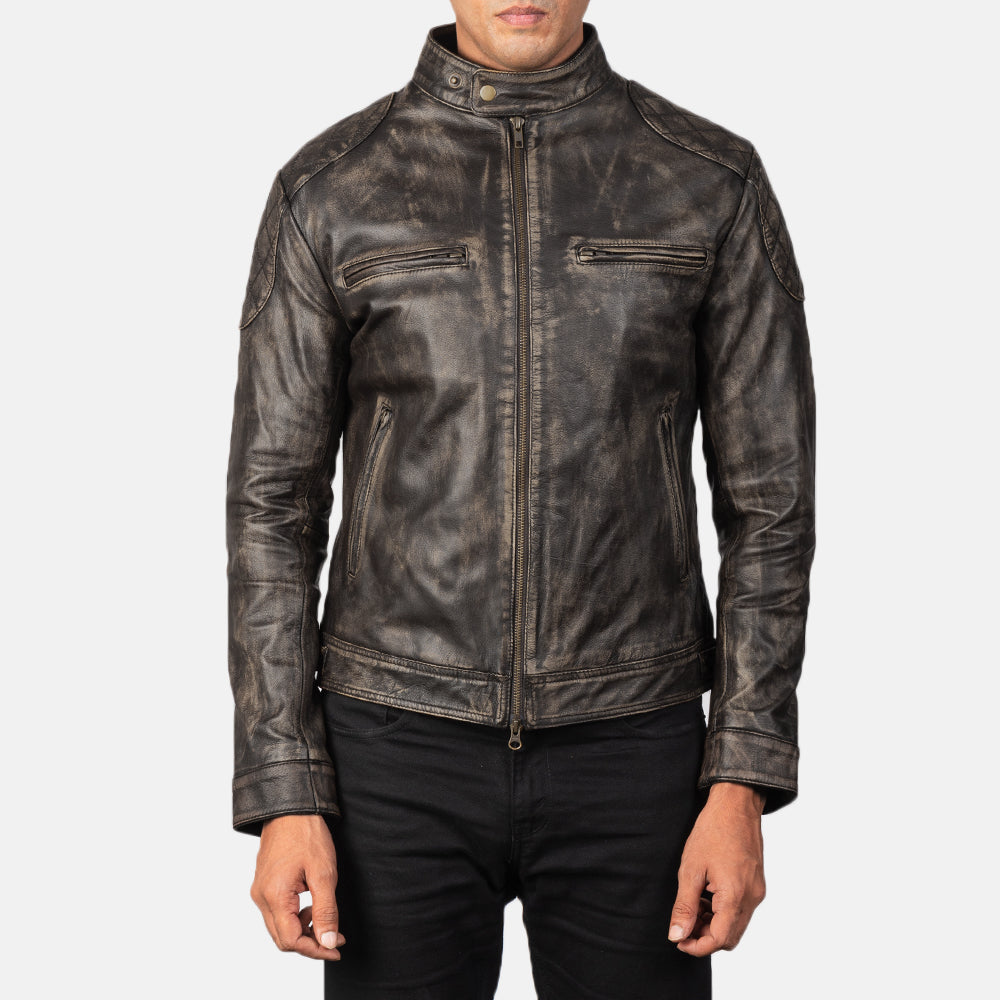 
Gatsby Quilted Distressed Brown Leather Jacket - Vista lateral mostrando el corte ergonómico de mangas