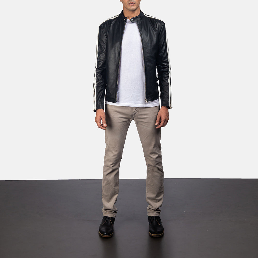 Hank Negro Chaqueta Biker de Cuero para Hombre - Vista de perfil lateral con corte ergonómico de manga