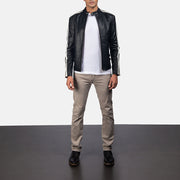 Hank Negro Chaqueta Biker de Cuero para Hombre - Vista de perfil lateral con corte ergonómico de manga