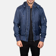 
Blue Hooded Bomber Jacket in Blue Nylon - Vista frontal y silueta entallada | Comprar online
