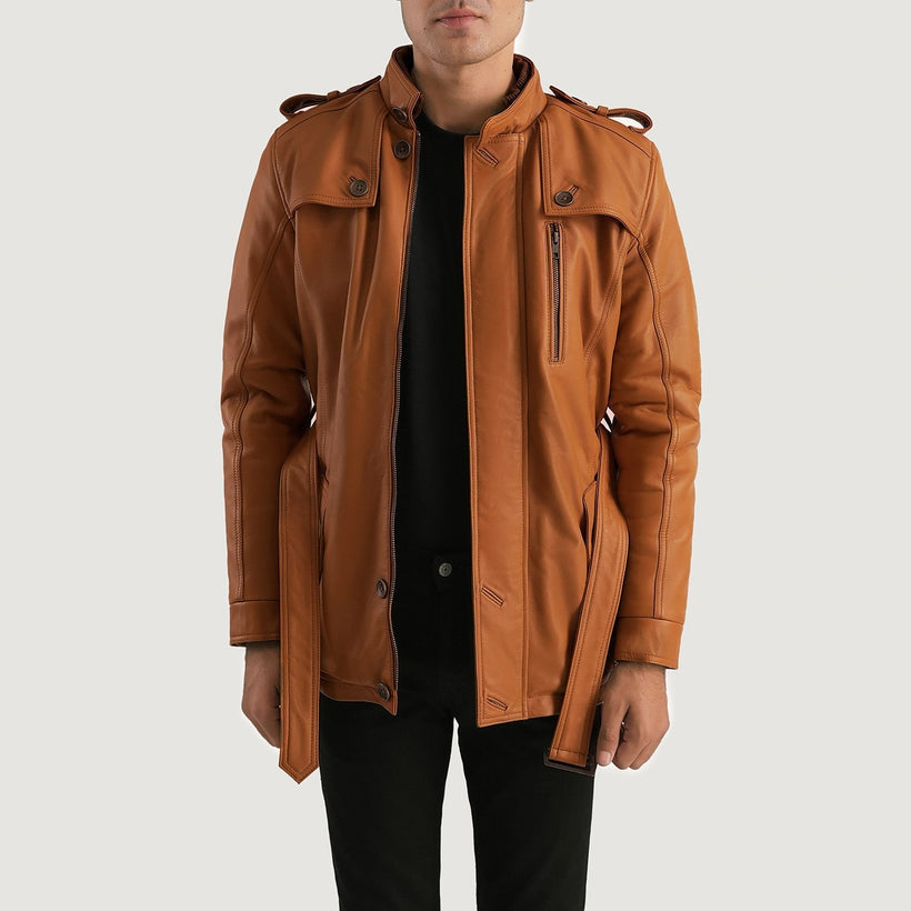 Hunter Tostado Marrón Fur Chaqueta de Cuero para Hombre
