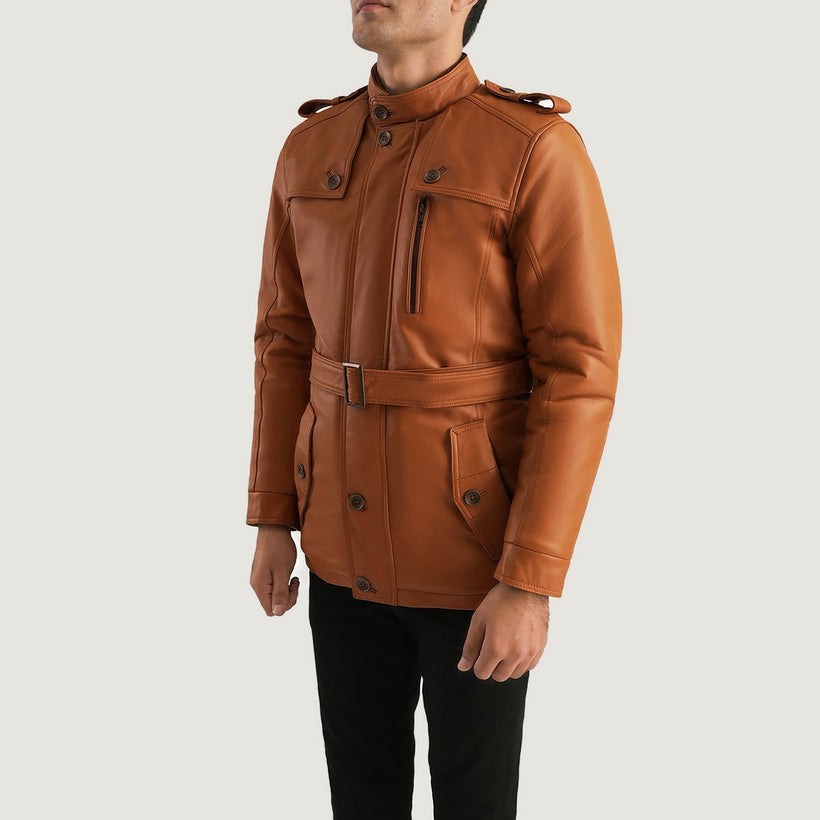Hunter Tostado Marrón Fur Chaqueta de Cuero para Hombre