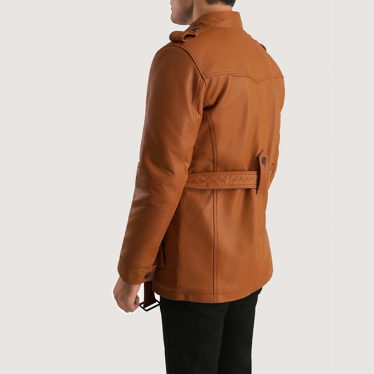 
Authentic Sheepskin Leather with Aniline Finish Grain Texture & Heavy-Duty Seam Stitching Detail