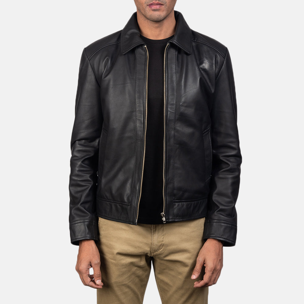 Men's Inferno Brown Leather Jacket in Distressed Brown Sheep Skin Burnishing - Vista frontal y silueta a medida | Comprar online