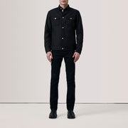 
Black Waxed Cotton Canvas Leather Jacket - Vista posterior con hombros definidos y bajo impecable