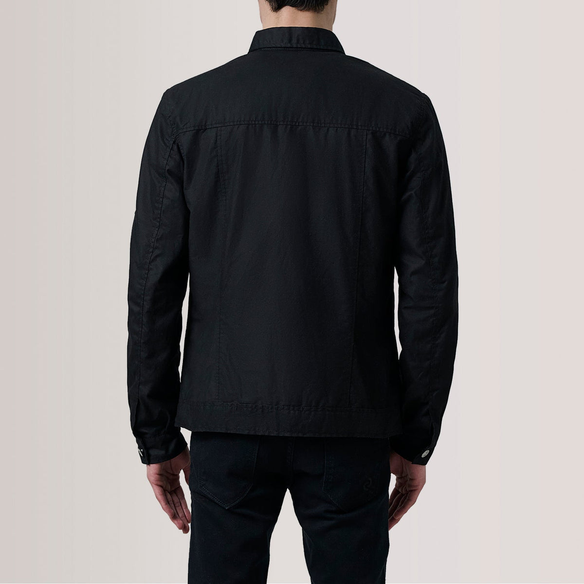 
Vista de detalle of Classic Collar & Button Hardware on Irwin Negro Waxed Canvas Field Chaqueta de Cuero para Hombre For Men