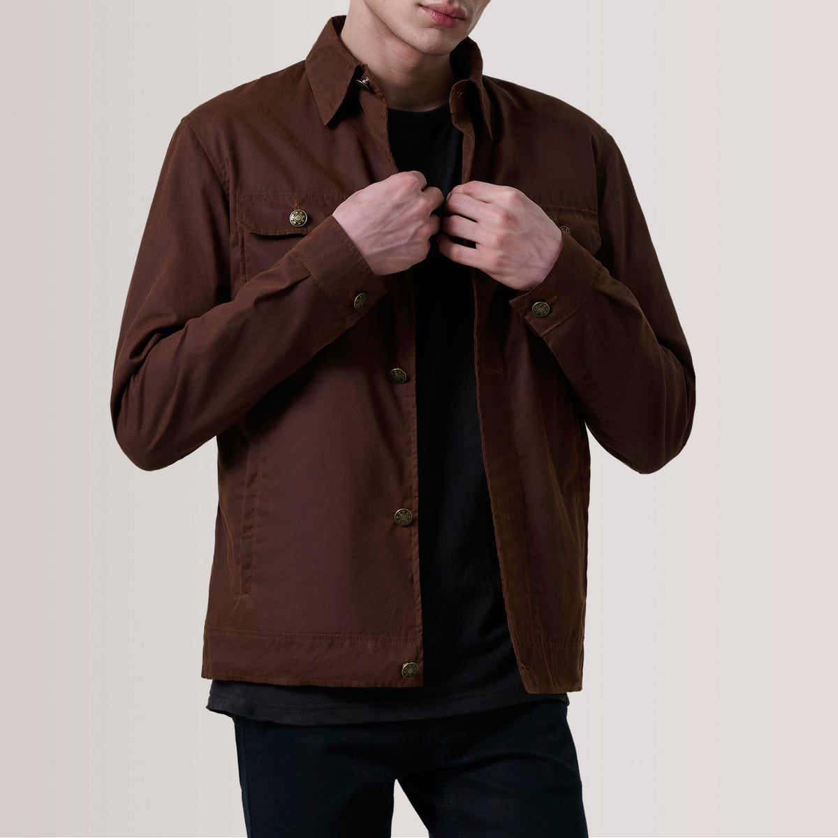 Authentic Waxed Cotton Canvas Grain Texture & Heavy-Duty Seam Stitching Detail