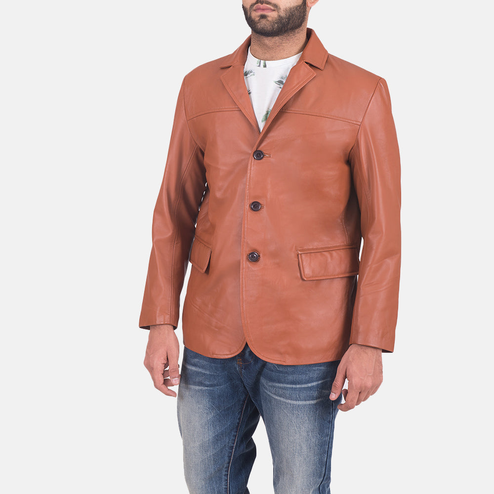 
Brown Sheepskin leather Blazer - Vista posterior con hombros definidos y bajo impecable