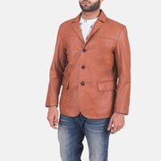 
Brown Sheepskin leather Blazer - Vista posterior con hombros definidos y bajo impecable