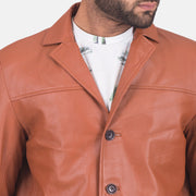 
Vista de detalle of Notch & Button Hardware on James Tostado Marrón Blazer de Cuero de Cuero para Hombre
