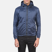 
Jimmy Azul Hooded Windbreaker Chaqueta de Cuero para Hombre in Blue Nylon - Vista frontal y silueta entallada | Comprar online