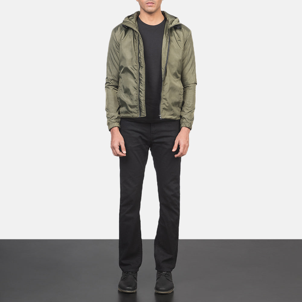 Jimmy Green Hooded Windbreaker Jacket - Vista lateral mostrando el corte ergonómico de mangas