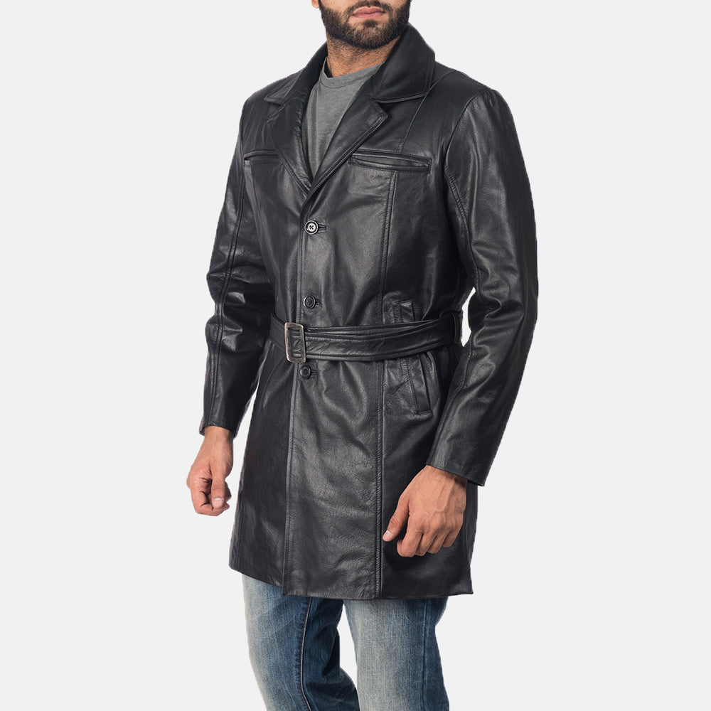Black Cowhide leather Coat - Vista trasera con ajuste entallado en hombros y bajo impecable