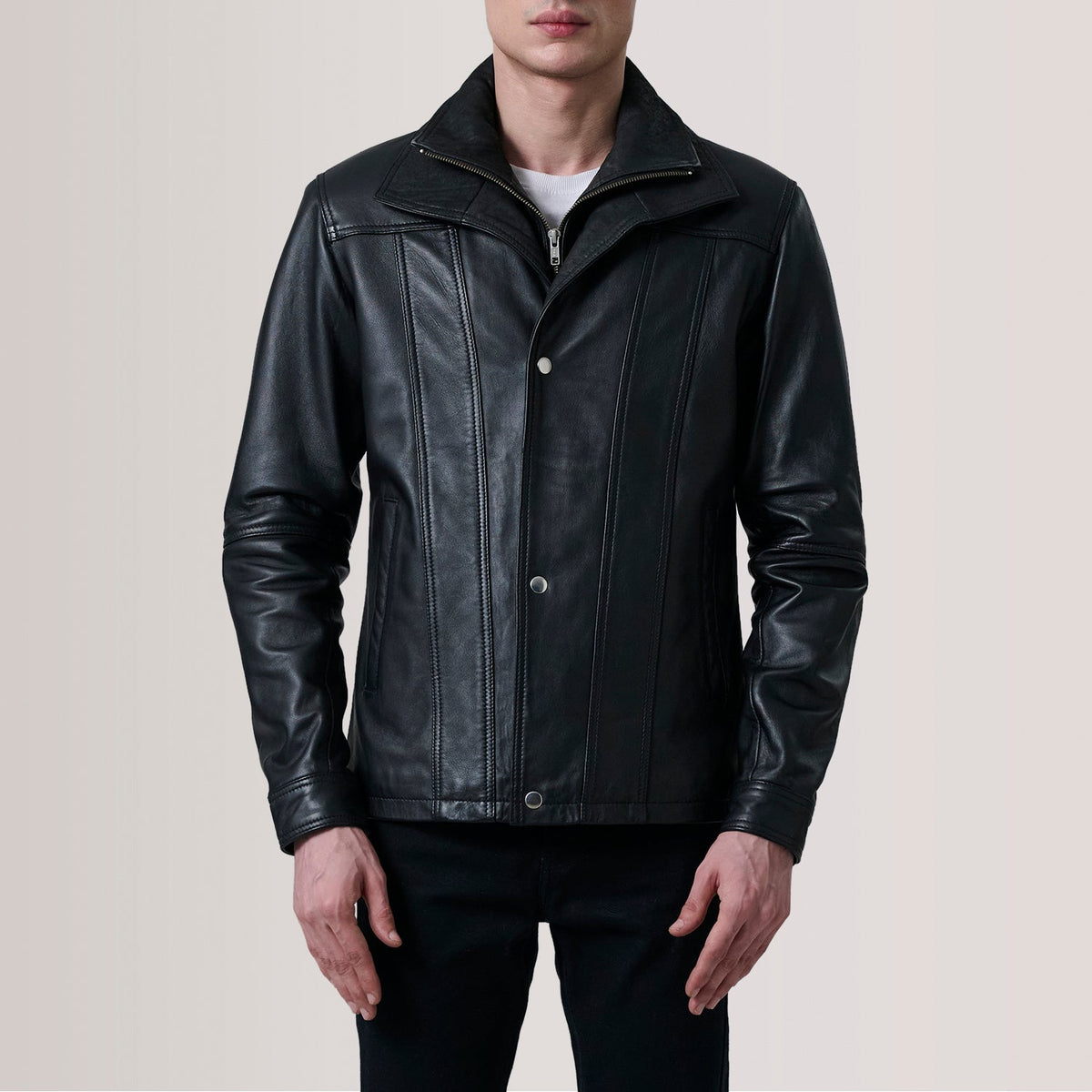 Authentic Sheepskin Leather with Semi-aniline Finish Grain Texture & Heavy-Duty Seam Stitching Detail